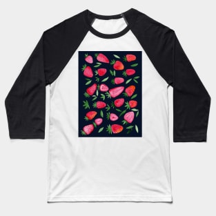 Watercolors strawberries - red and green on dark background Baseball T-Shirt